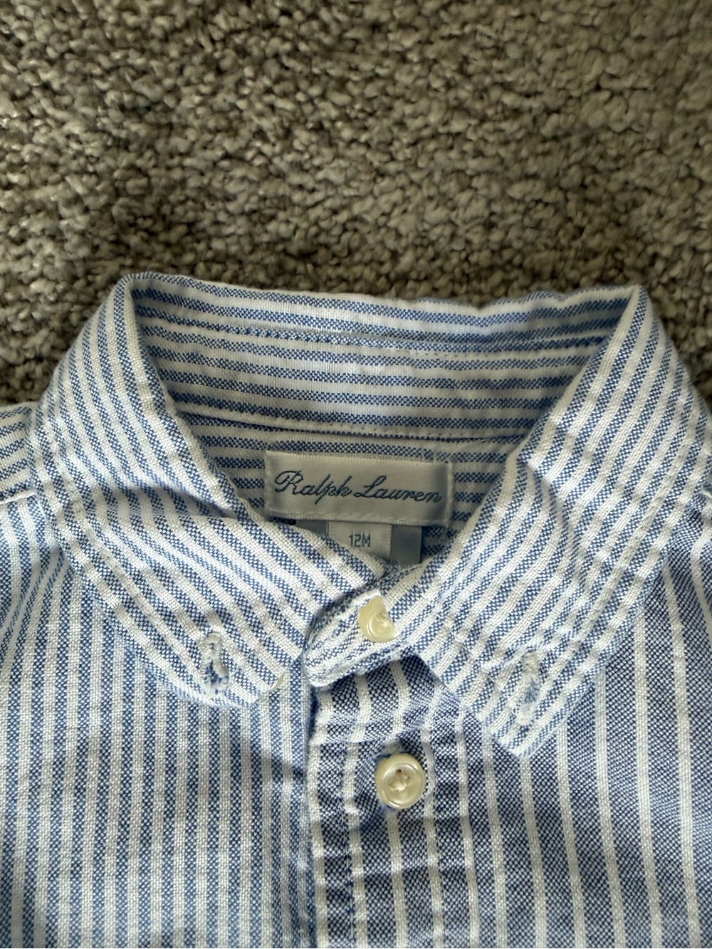 Ralph Lauren Light Blue & White Striped Button-Down Shirt Size 12M - Picture 3 of 5